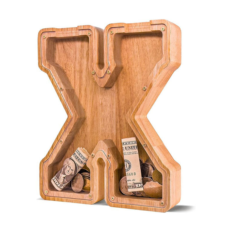 Wholesale Custom Alphabet Letter Wooden Piggy Bank - Personalized Clear Acrylic Money Box for Kids - Factory Direct Creative Wood Craft Gift with Custom Logo