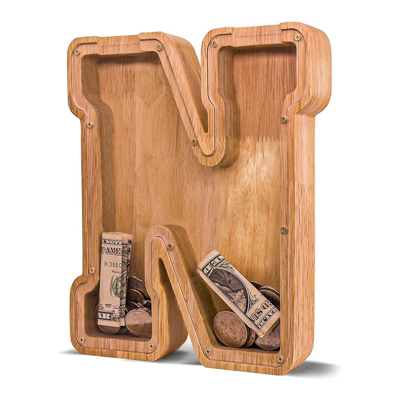 Wholesale Custom Alphabet Letter Wooden Piggy Bank - Personalized Clear Acrylic Money Box for Kids - Factory Direct Creative Wood Craft Gift with Custom Logo