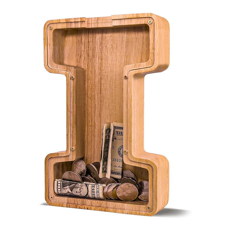 Wholesale Custom Alphabet Letter Wooden Piggy Bank - Personalized Clear Acrylic Money Box for Kids - Factory Direct Creative Wood Craft Gift with Custom Logo