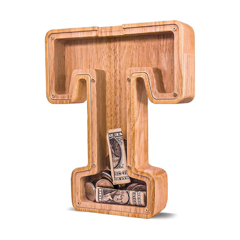 Wholesale Custom Alphabet Letter Wooden Piggy Bank - Personalized Clear Acrylic Money Box for Kids - Factory Direct Creative Wood Craft Gift with Custom Logo