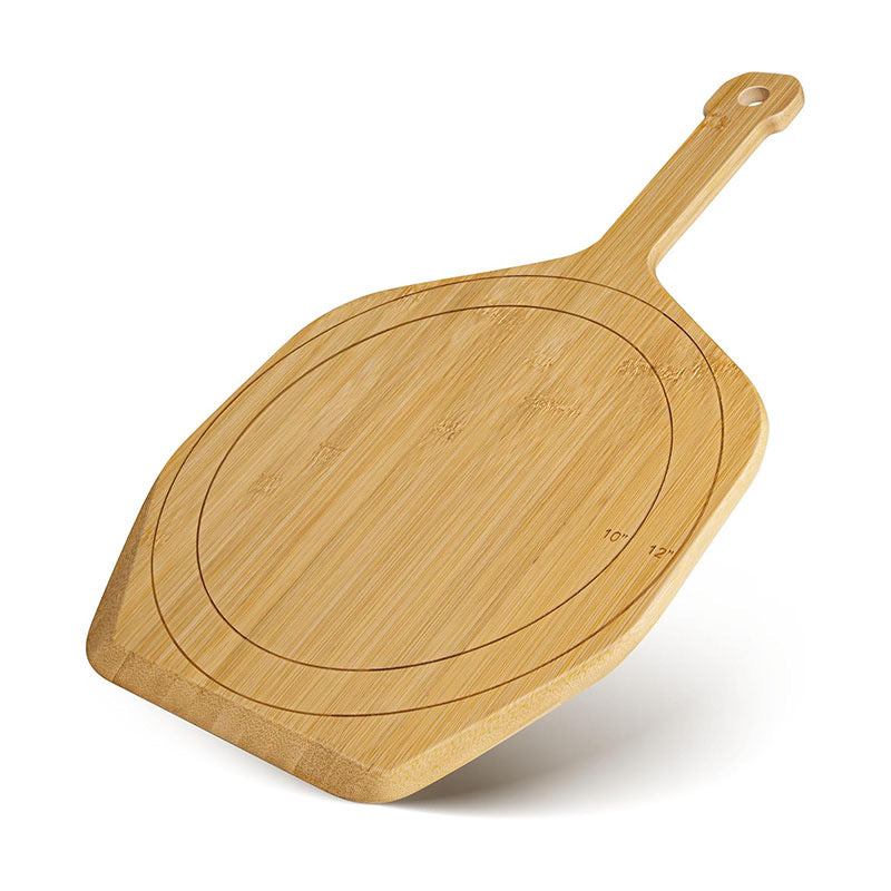 Premium Bamboo/Acacia Pizza Paddle & Charcuterie Board – Round Wooden Serving Platter with Easy-Grip Handle for Pizza, Cheese, and Appetizers