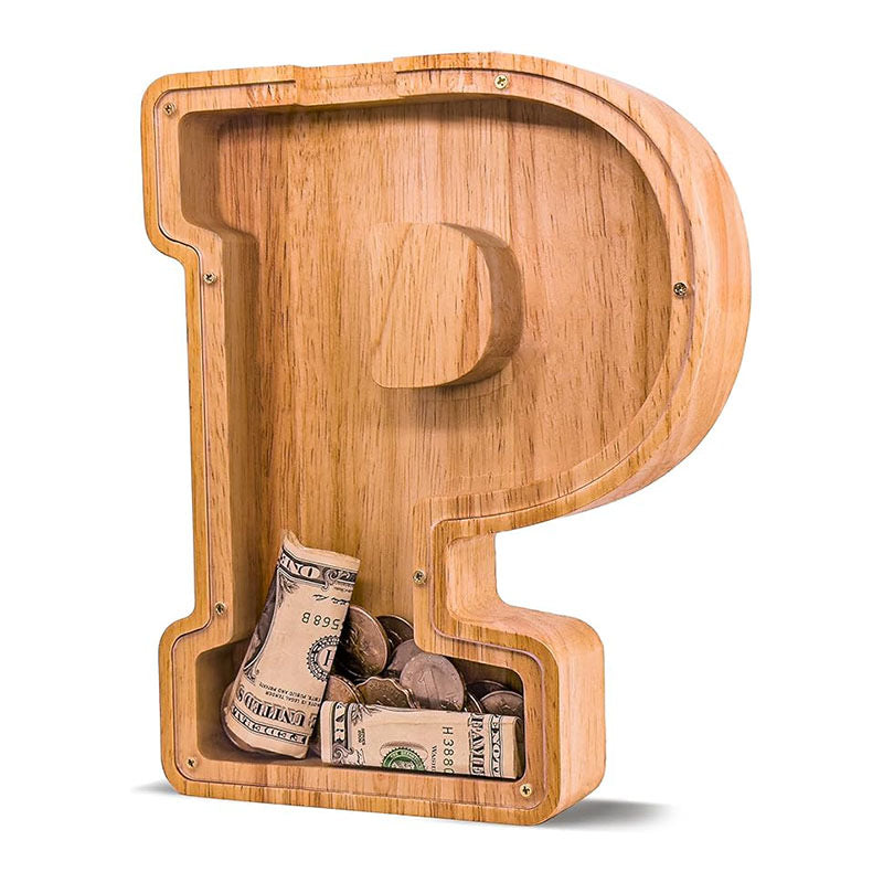 Wholesale Custom Alphabet Letter Wooden Piggy Bank - Personalized Clear Acrylic Money Box for Kids - Factory Direct Creative Wood Craft Gift with Custom Logo