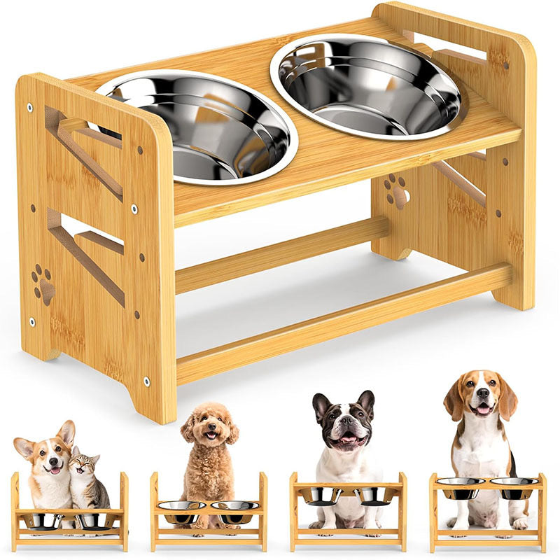 Personalized Adjustable Elevated Dog Bowls - Custom Engraved Name Raised Pet Feeder with 2 Stainless Steel Bowls - Height Adjustable for All Life Stages