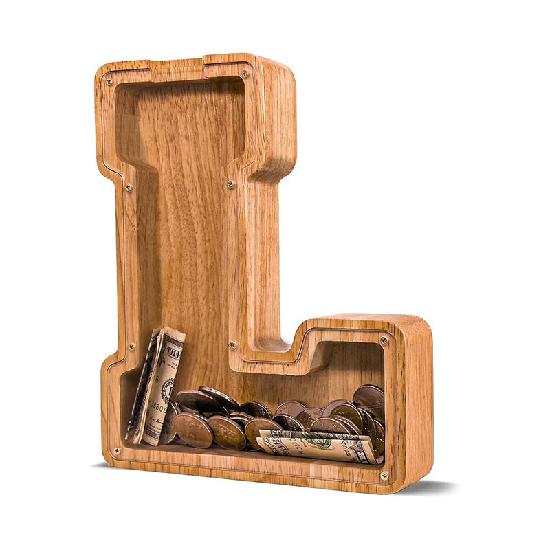 Wholesale Custom Alphabet Letter Wooden Piggy Bank - Personalized Clear Acrylic Money Box for Kids - Factory Direct Creative Wood Craft Gift with Custom Logo