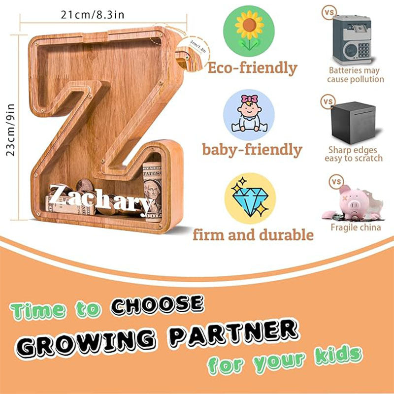 Wholesale Custom Alphabet Letter Wooden Piggy Bank - Personalized Clear Acrylic Money Box for Kids - Factory Direct Creative Wood Craft Gift with Custom Logo