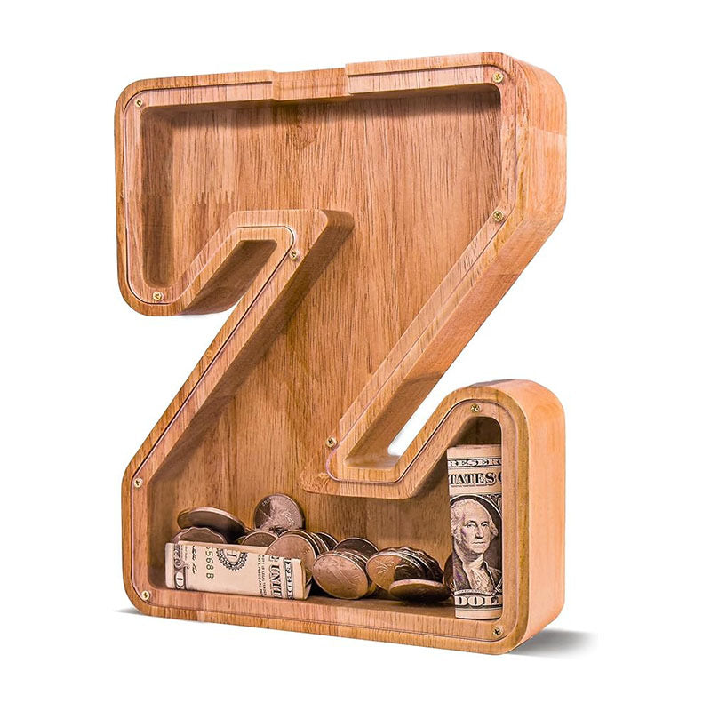 Wholesale Custom Alphabet Letter Wooden Piggy Bank - Personalized Clear Acrylic Money Box for Kids - Factory Direct Creative Wood Craft Gift with Custom Logo