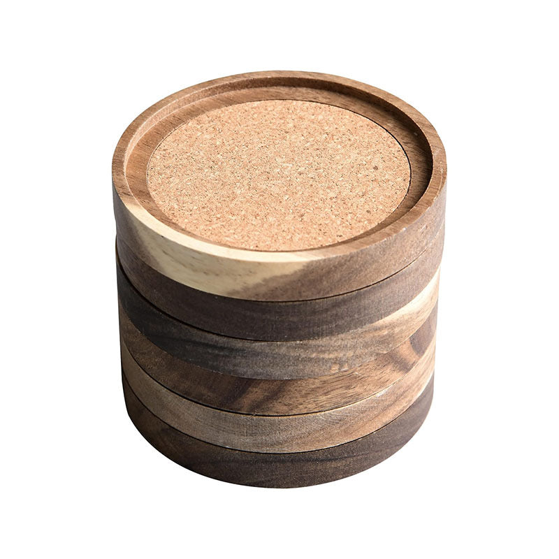 Wholesale Custom Wood and Cork Coasters - Bulk Round Acacia Wood Drink Coaster Set - Factory Direct Personalized Tableware for Bars & Home Decor
