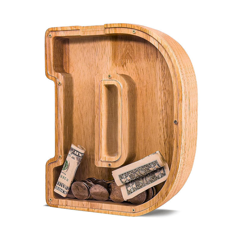 Wholesale Custom Alphabet Letter Wooden Piggy Bank - Personalized Clear Acrylic Money Box for Kids - Factory Direct Creative Wood Craft Gift with Custom Logo