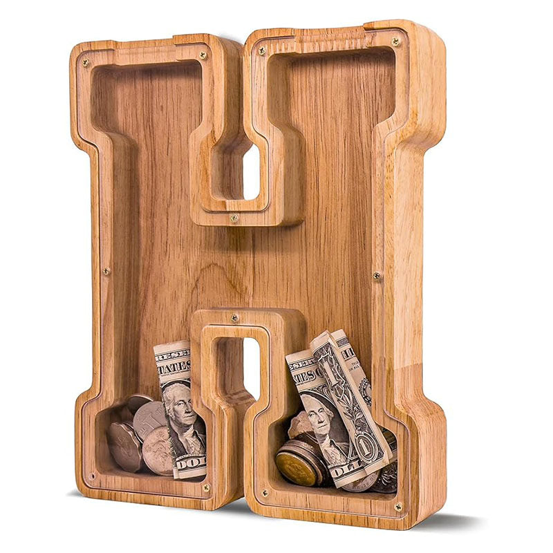 Wholesale Custom Alphabet Letter Wooden Piggy Bank - Personalized Clear Acrylic Money Box for Kids - Factory Direct Creative Wood Craft Gift with Custom Logo