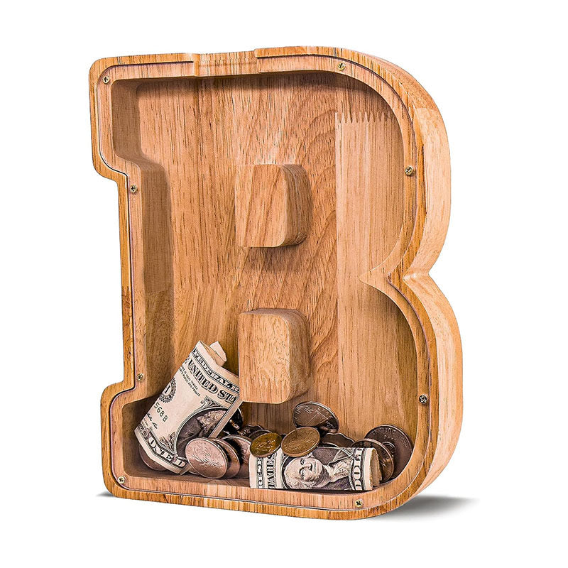 Wholesale Custom Alphabet Letter Wooden Piggy Bank - Personalized Clear Acrylic Money Box for Kids - Factory Direct Creative Wood Craft Gift with Custom Logo