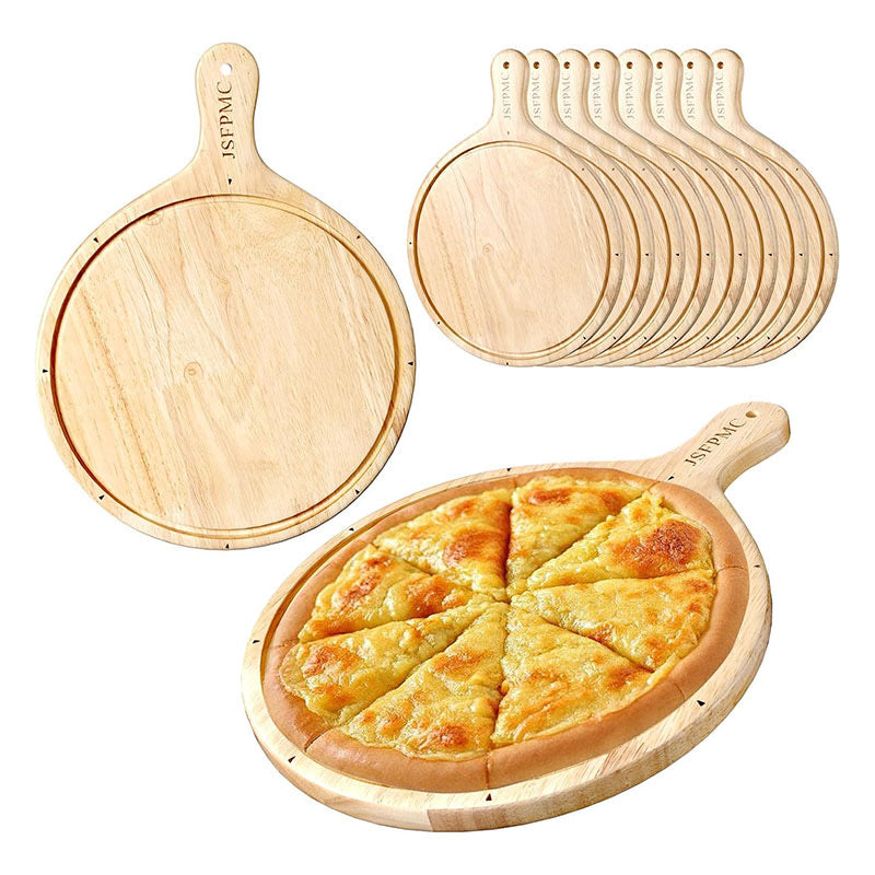 Premium Bamboo/Acacia Pizza Paddle & Charcuterie Board – Round Wooden Serving Platter with Easy-Grip Handle for Pizza, Cheese, and Appetizers
