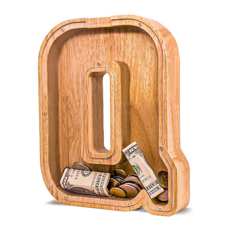 Wholesale Custom Alphabet Letter Wooden Piggy Bank - Personalized Clear Acrylic Money Box for Kids - Factory Direct Creative Wood Craft Gift with Custom Logo