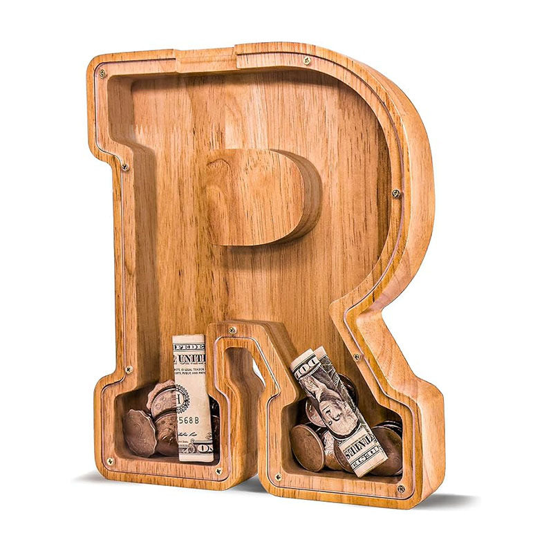 Wholesale Custom Alphabet Letter Wooden Piggy Bank - Personalized Clear Acrylic Money Box for Kids - Factory Direct Creative Wood Craft Gift with Custom Logo