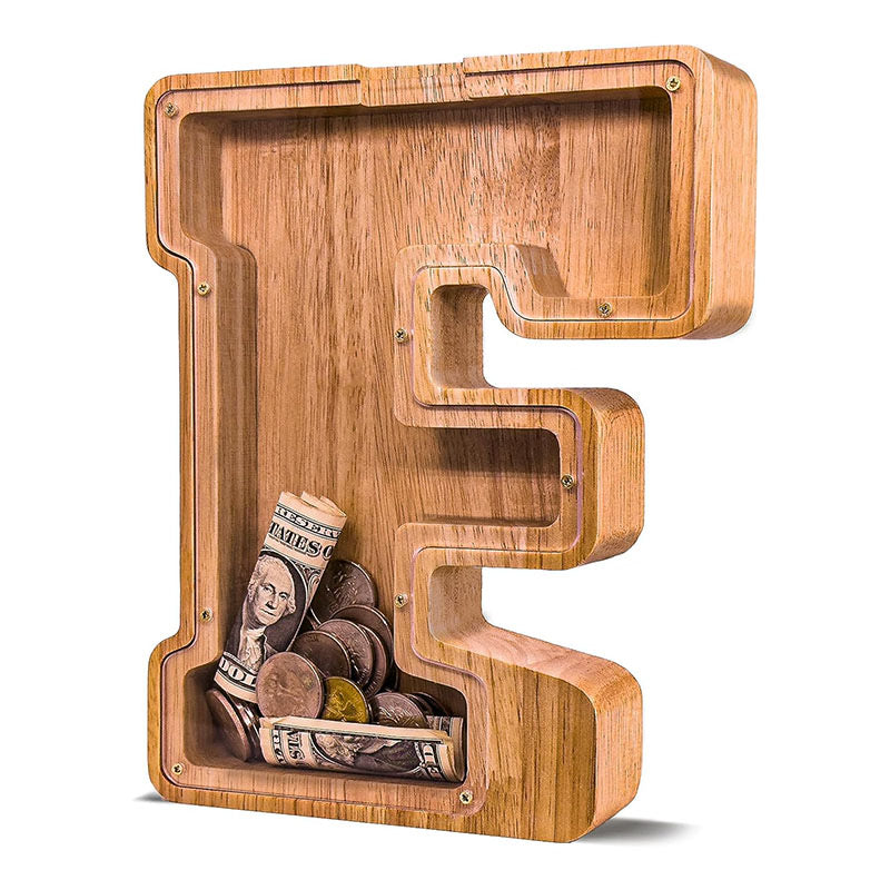 Wholesale Custom Alphabet Letter Wooden Piggy Bank - Personalized Clear Acrylic Money Box for Kids - Factory Direct Creative Wood Craft Gift with Custom Logo