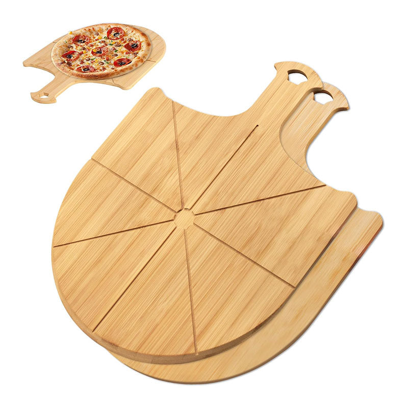 Premium Bamboo/Acacia Pizza Paddle & Charcuterie Board – Round Wooden Serving Platter with Easy-Grip Handle for Pizza, Cheese, and Appetizers