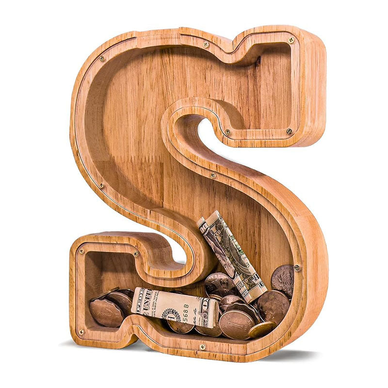 Wholesale Custom Alphabet Letter Wooden Piggy Bank - Personalized Clear Acrylic Money Box for Kids - Factory Direct Creative Wood Craft Gift with Custom Logo