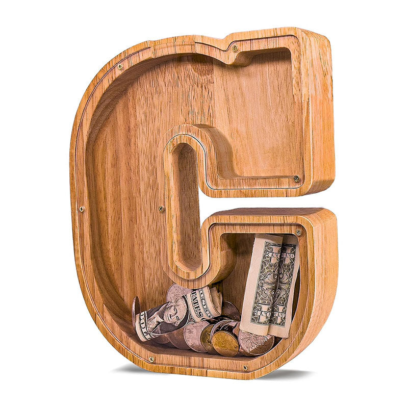 Wholesale Custom Alphabet Letter Wooden Piggy Bank - Personalized Clear Acrylic Money Box for Kids - Factory Direct Creative Wood Craft Gift with Custom Logo