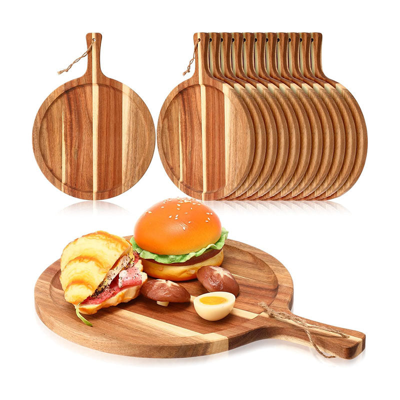 Premium Bamboo/Acacia Pizza Paddle & Charcuterie Board – Round Wooden Serving Platter with Easy-Grip Handle for Pizza, Cheese, and Appetizers