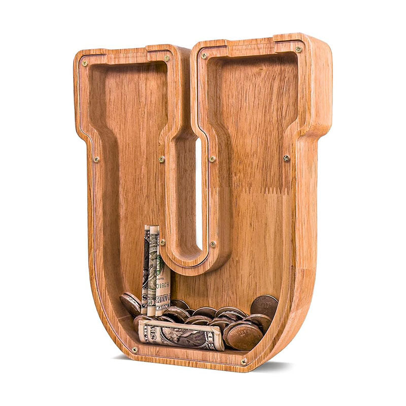 Wholesale Custom Alphabet Letter Wooden Piggy Bank - Personalized Clear Acrylic Money Box for Kids - Factory Direct Creative Wood Craft Gift with Custom Logo