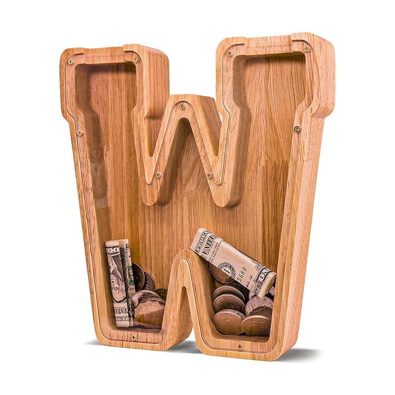 Wholesale Custom Alphabet Letter Wooden Piggy Bank - Personalized Clear Acrylic Money Box for Kids - Factory Direct Creative Wood Craft Gift with Custom Logo