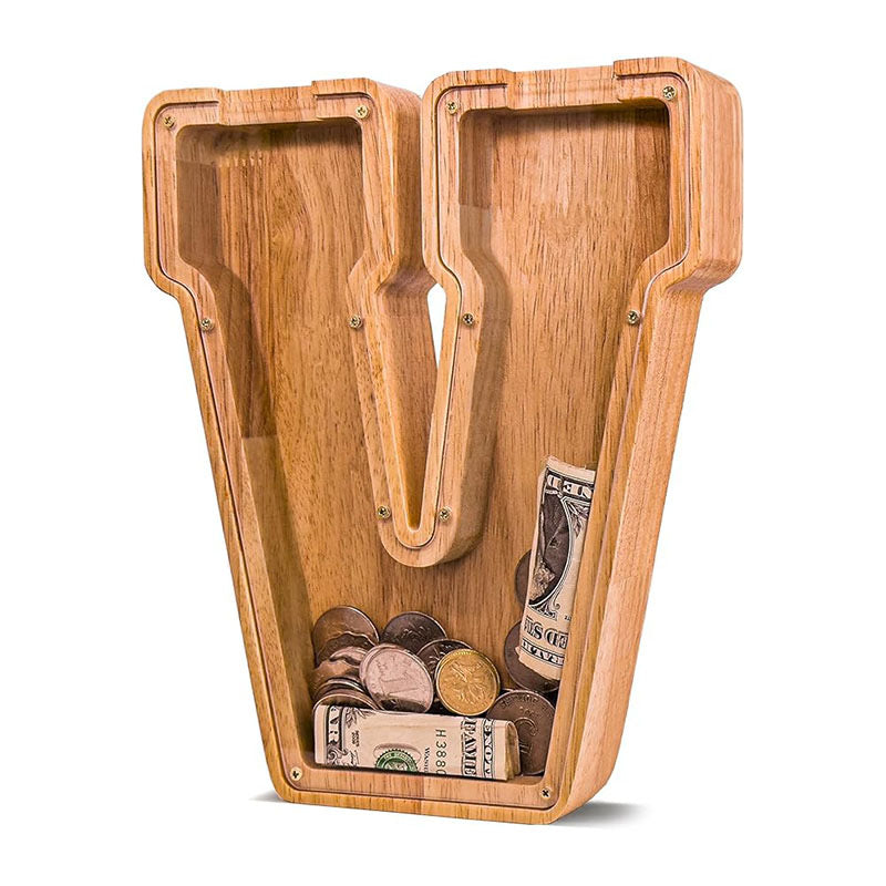 Wholesale Custom Alphabet Letter Wooden Piggy Bank - Personalized Clear Acrylic Money Box for Kids - Factory Direct Creative Wood Craft Gift with Custom Logo