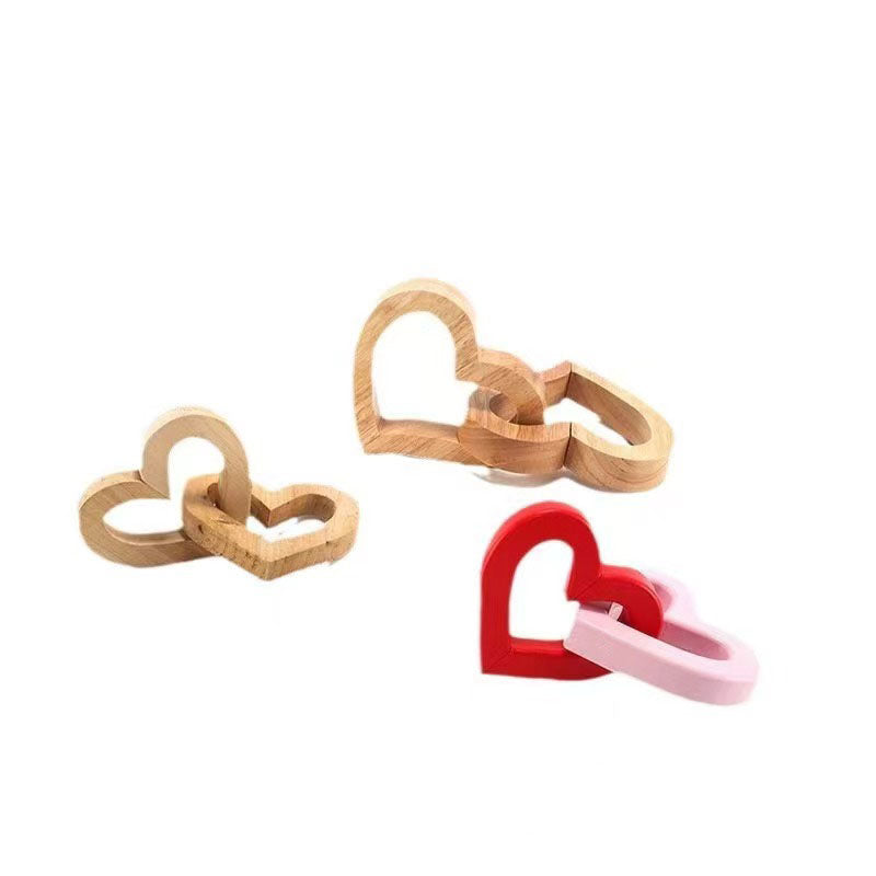 Home Decor Sculpture - Personalized Interlocking Wooden Hearts, Custom Engraved Joined Heart Ornament, Wedding Anniversary Gift