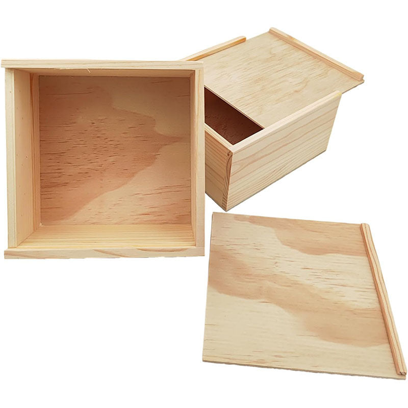 Minimalist Wooden Storage Box with Sliding Lid - Natural Solid Wood Organizer, Unfinished Wood Gift Packaging, Accept Custom Orders
