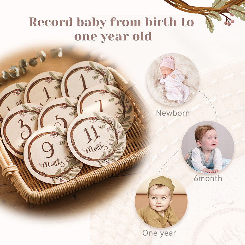 Baby Milestone Markers - Personalized Wooden Milestone Discs, Custom Monthly Age Discs, Newborn Photography Props