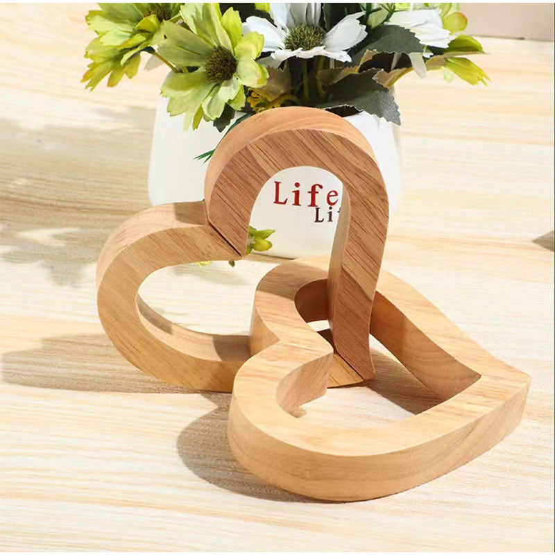 Home Decor Sculpture - Personalized Interlocking Wooden Hearts, Custom Engraved Joined Heart Ornament, Wedding Anniversary Gift