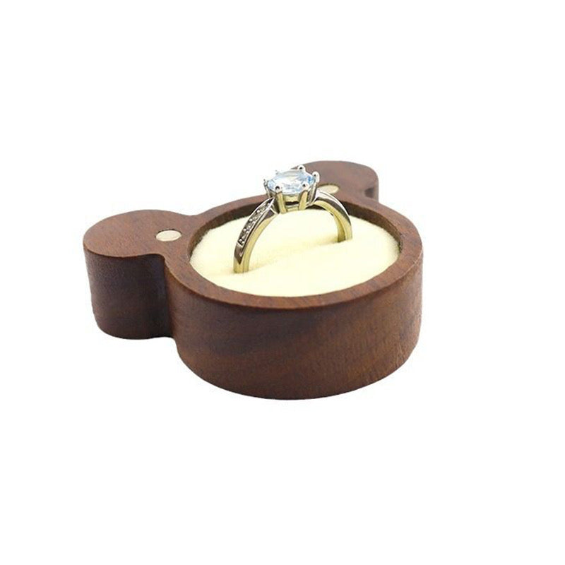 Cute Bear-Shaped Walnut Wooden Ring Box for Proposal & Engagement