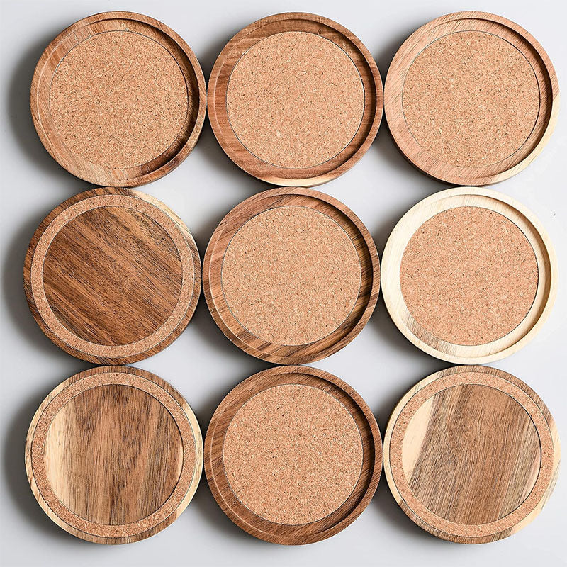 Wholesale Custom Wood and Cork Coasters - Bulk Round Acacia Wood Drink Coaster Set - Factory Direct Personalized Tableware for Bars & Home Decor