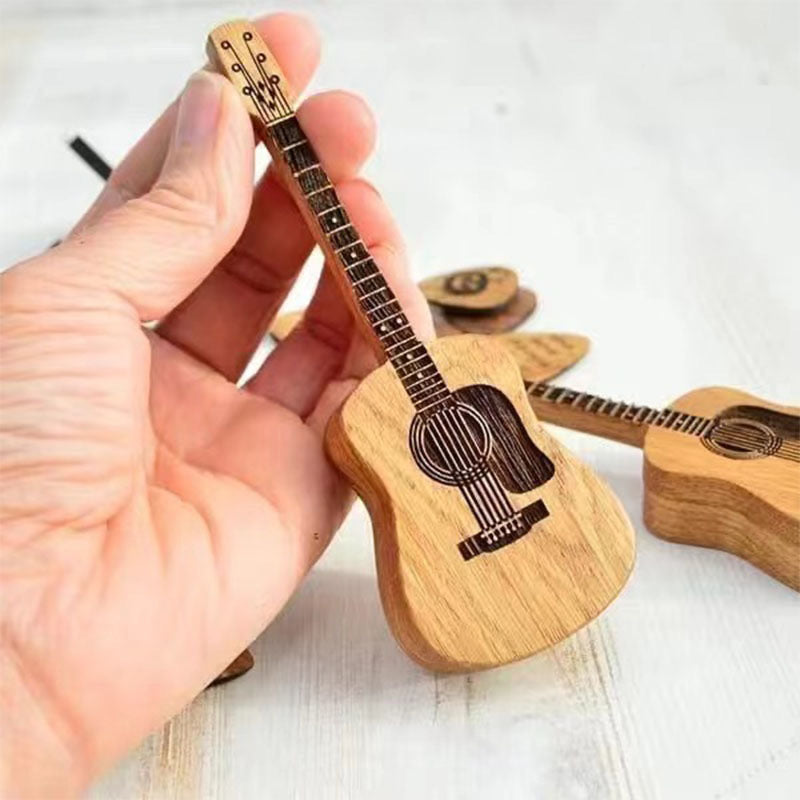 Wooden Guitar Ornament for Music Lovers - Personalized Guitarist Gift, Miniature Wood Guitar Sculpture - Music Studio Decor, Accept Custom Orders