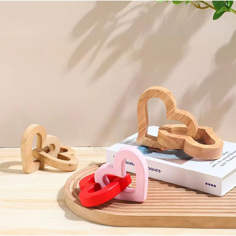 Home Decor Sculpture - Personalized Interlocking Wooden Hearts, Custom Engraved Joined Heart Ornament, Wedding Anniversary Gift