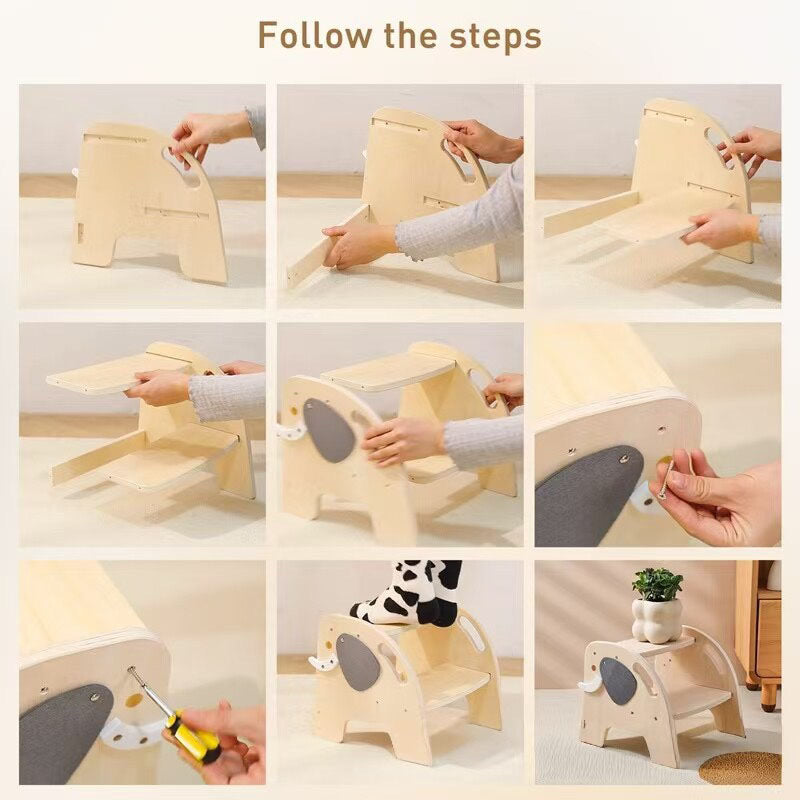 Personalized Elephant Wooden Step Stool - Custom Engraved Toddler Step Stool for Bathroom & Kitchen - Montessori Nursery Decor