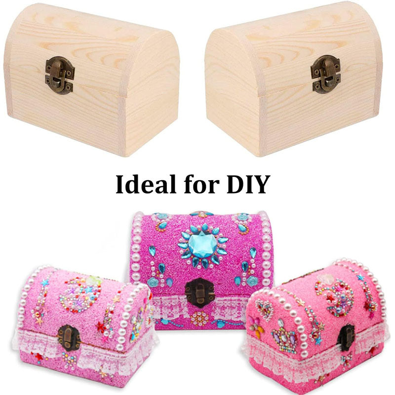 Small Wooden Treasure Chest with Domed Lid - Natural Unfinished Wood Keepsake Box, Retro Jewelry Storage Chest, Accept Custom Orders