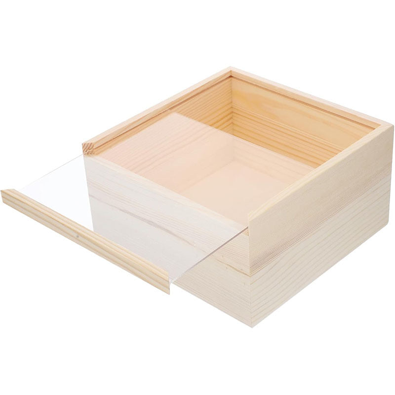 Wooden Storage Box with Clear Acrylic Lid - Natural Wood Display Case for Jewelry, Crafts & Keepsakes, Transparent Top Organizer, Accept Custom Orders