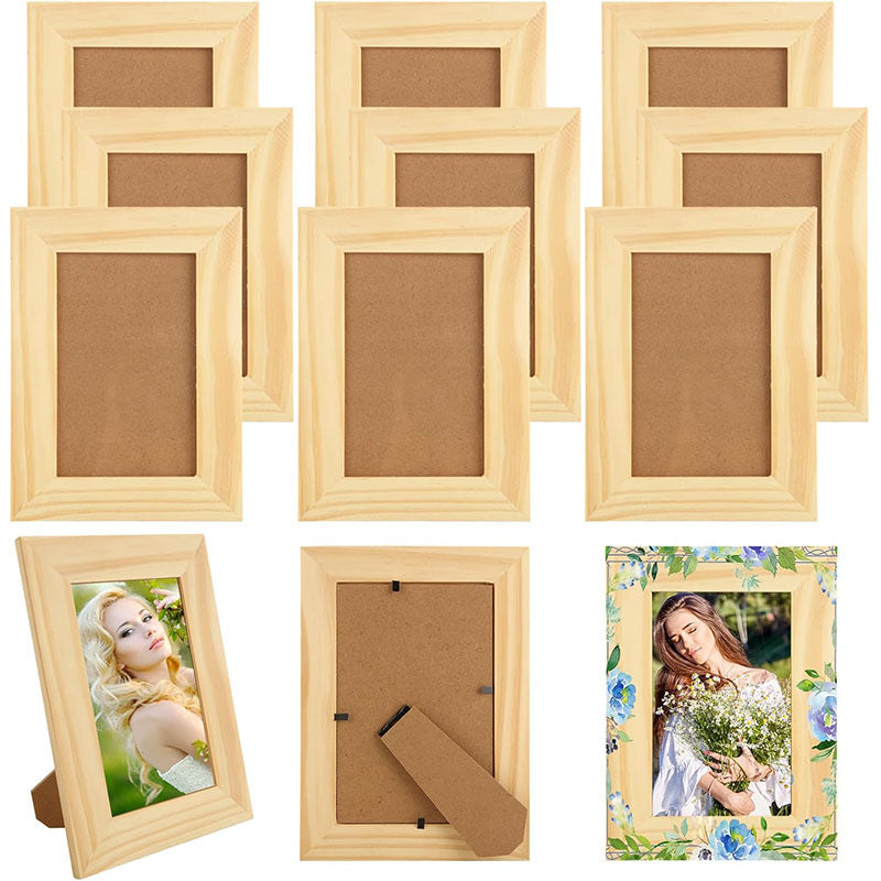 Unfinished Solid Wood Photo Frame - Natural Pine Picture Frame for DIY Painting & Crafts, Desktop & Wall Display, Bulk Pack Available