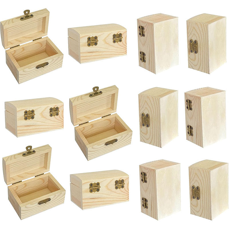 Small Unfinished Wooden Box with Hinged Lid - Natural Wood Treasure Chest for Jewelry & Crafts, DIY Keepsake Box, Accept Custom Orders