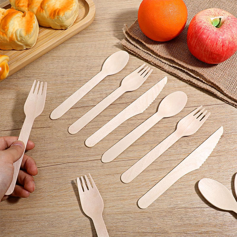 Disposable Tableware Set - Eco-Friendly Wooden Cutlery (Forks, Knives, Spoons), Biodegradable Party Utensils, Accept Custom Orders