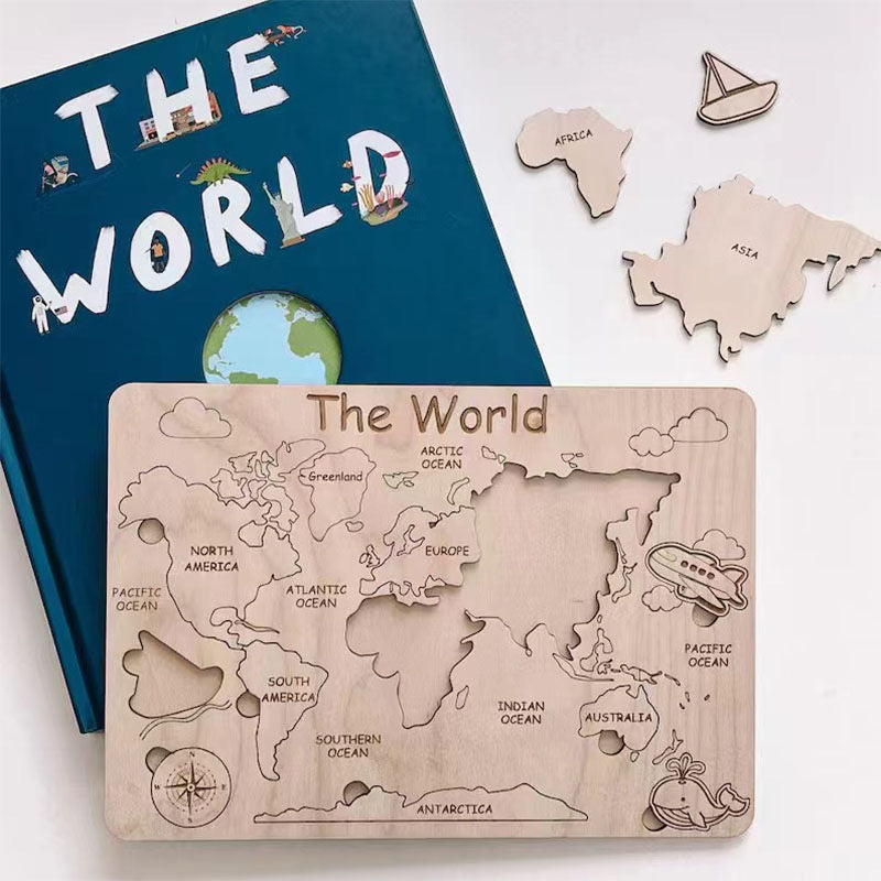 Wooden World Map Puzzle for Kids & Adults - Geography Learning Toy, Educational Jigsaw Puzzle - Personalized Wood Map, Accept Custom Orders