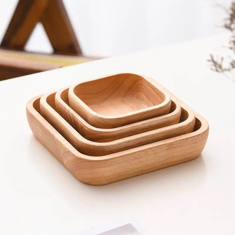 Personalized Wooden Catch-all Tray - Custom Engraved Square Wood Serving Bowl for Keys, Jewelry & Snacks