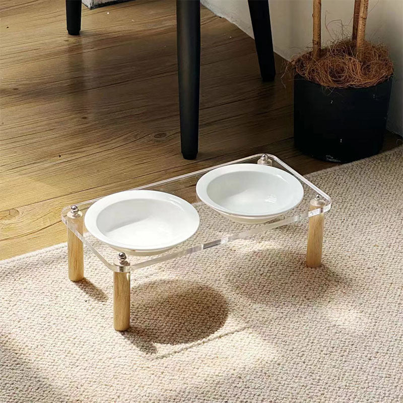 Bamboo Pet Feeder Stand with Glass Bowls - Elevated Cat and Dog Feeding Station, Raised Food and Water Bowls, Accept Custom Orders