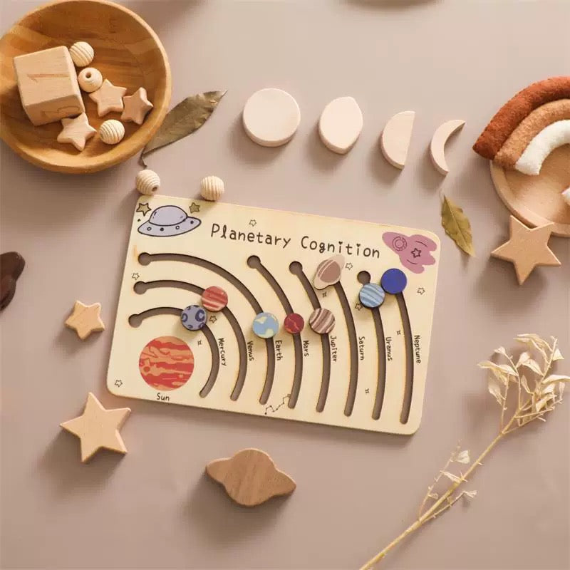 Personalized Wooden Solar System Puzzle - Montessori Planetary Cognition Board for Toddlers - Custom Engraved Space Learning Toy