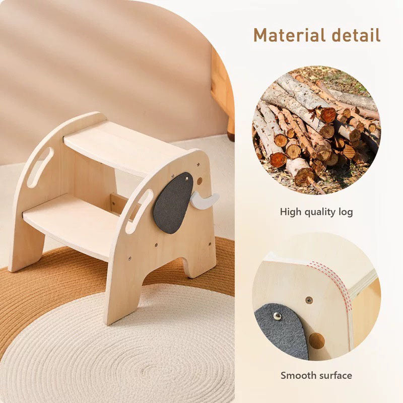 Personalized Elephant Wooden Step Stool - Custom Engraved Toddler Step Stool for Bathroom & Kitchen - Montessori Nursery Decor