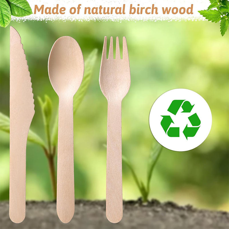 Disposable Tableware Set - Eco-Friendly Wooden Cutlery (Forks, Knives, Spoons), Biodegradable Party Utensils, Accept Custom Orders