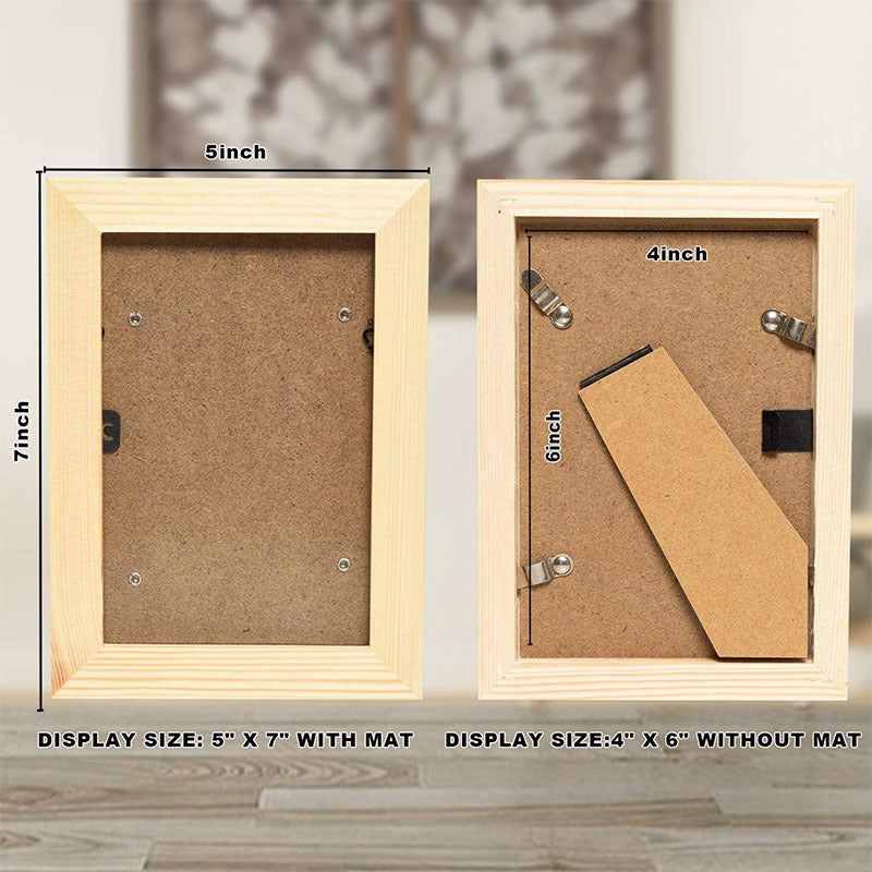 Unfinished Solid Wood Photo Frame - Natural Pine Picture Frame for DIY Painting & Crafts, Desktop & Wall Display, Bulk Pack Available