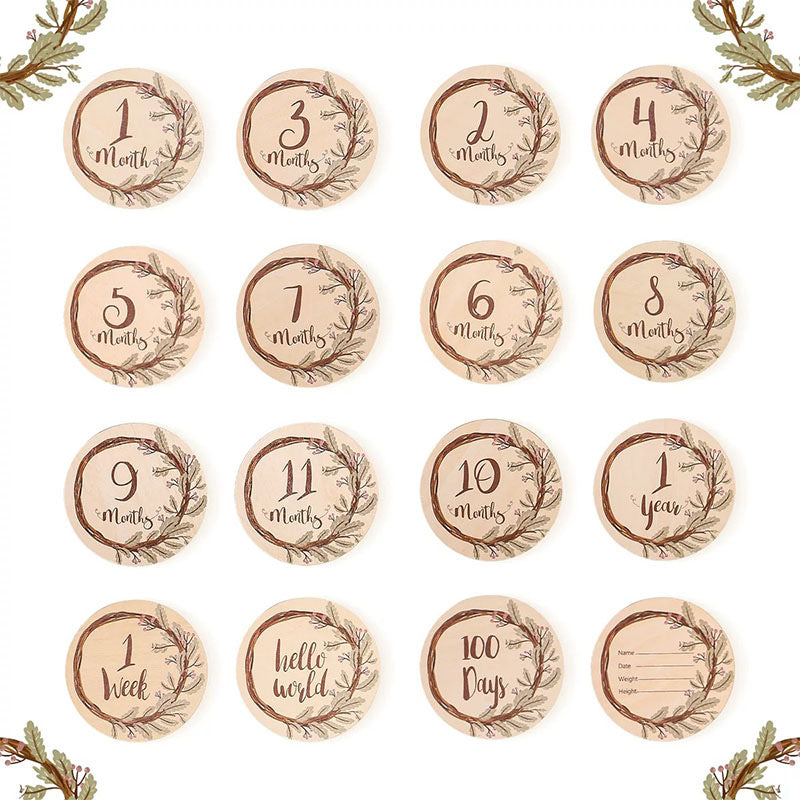 Baby Milestone Markers - Personalized Wooden Milestone Discs, Custom Monthly Age Discs, Newborn Photography Props
