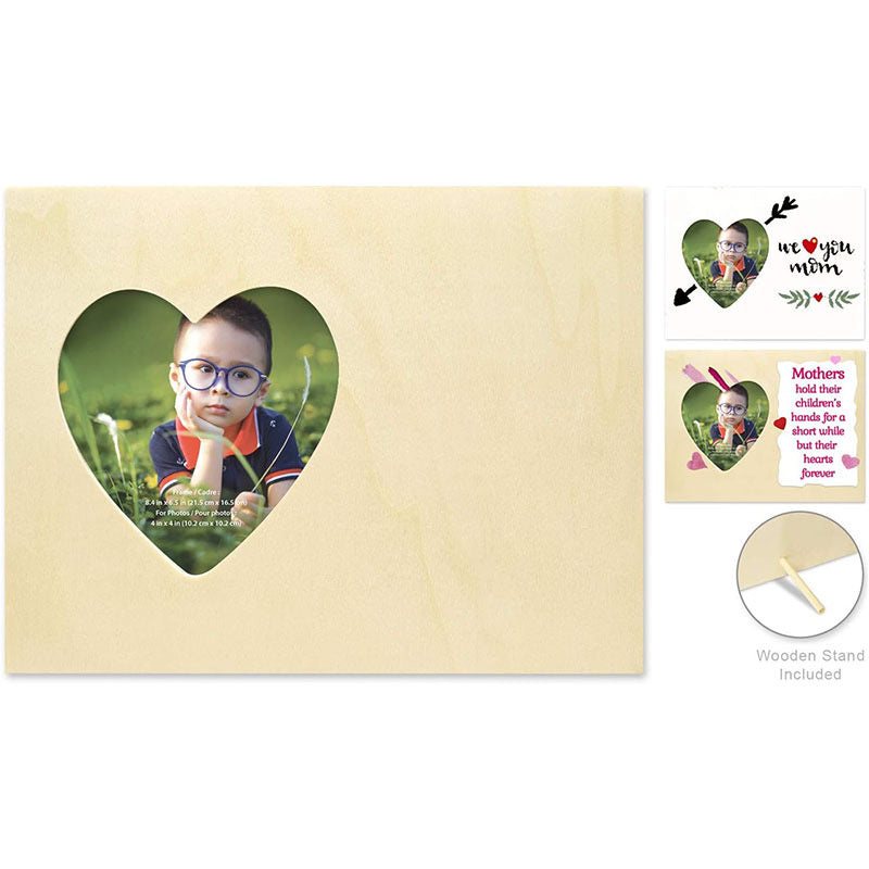 Personalized Heart-Shaped Wooden Photo Frame - Custom Engraved Picture Frame for Mom & Kids, Unique Mother’s Day Gift, Desktop Wood Decor, Accept Custom Orders