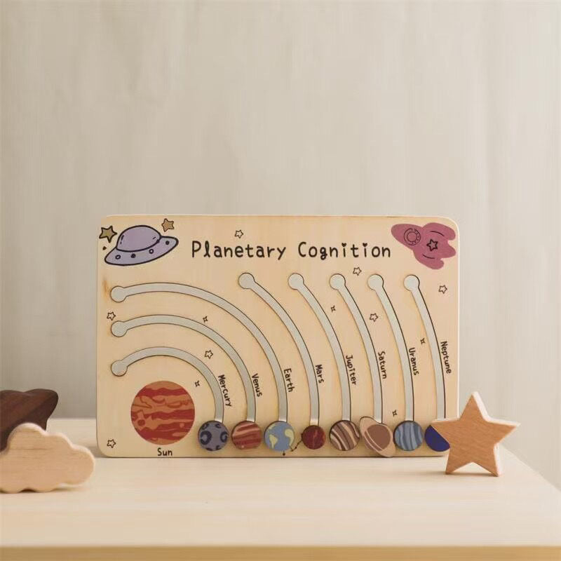 Personalized Wooden Solar System Puzzle - Montessori Planetary Cognition Board for Toddlers - Custom Engraved Space Learning Toy
