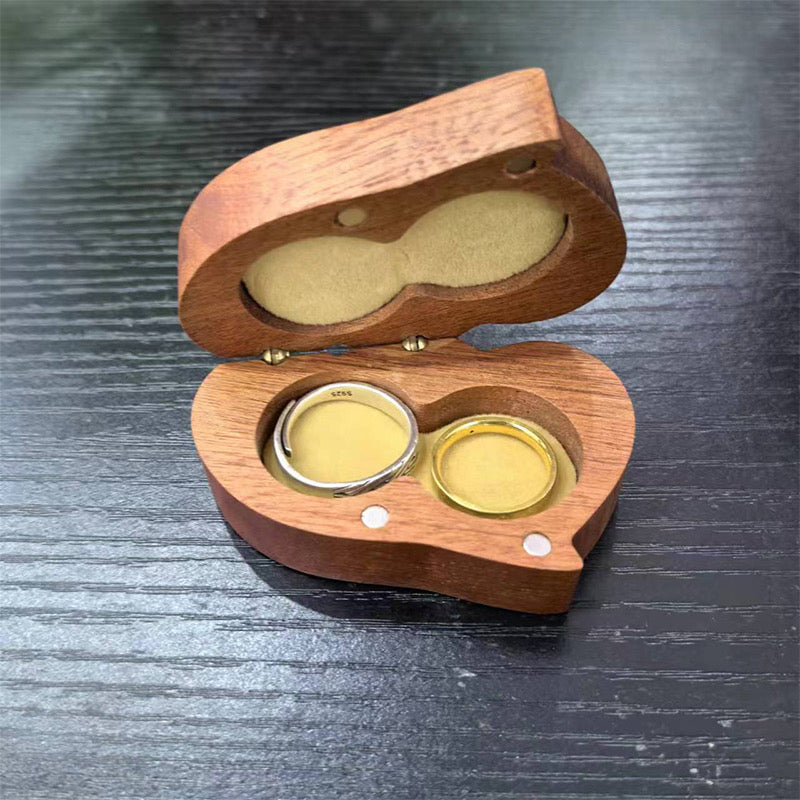 Handcrafted Black Walnut Heart-Shaped Double Ring Bearer Box for Wedding & Engagement